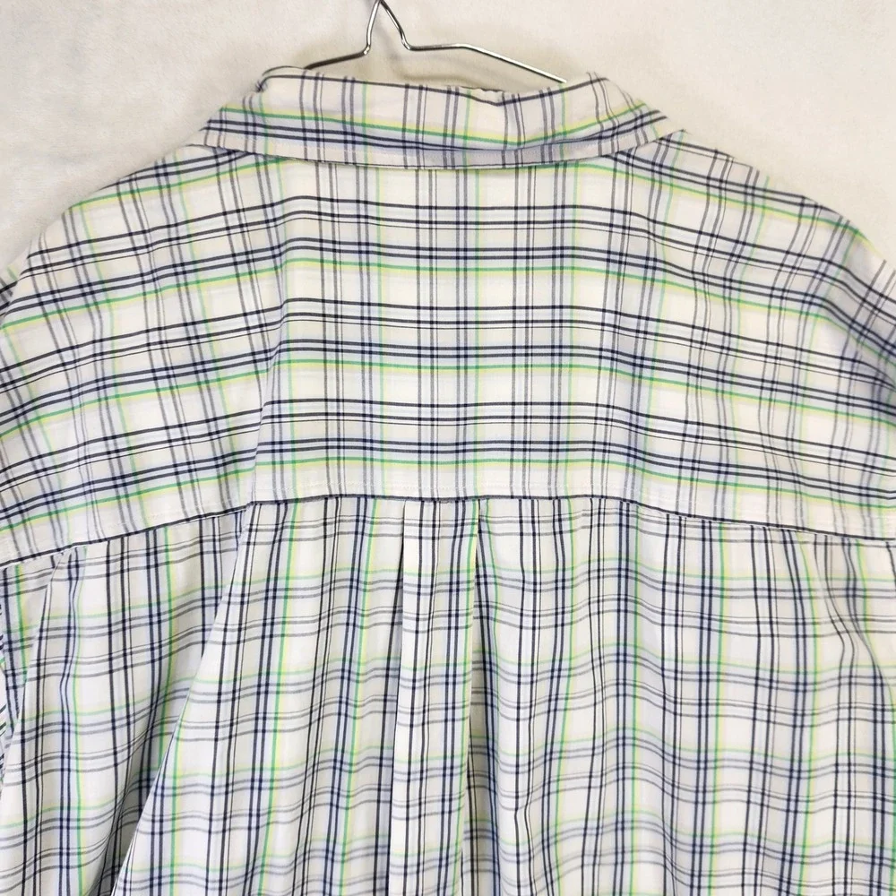 Ecko Unltd Mens 2X Short Sleeve Button‎ Down Shirt Plaid White Green Navy Cotton